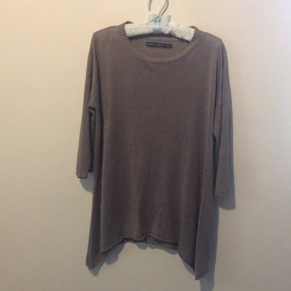 Gudrun Sjoden Taupe Brown Long Sleeve Scoop Neck Tunic